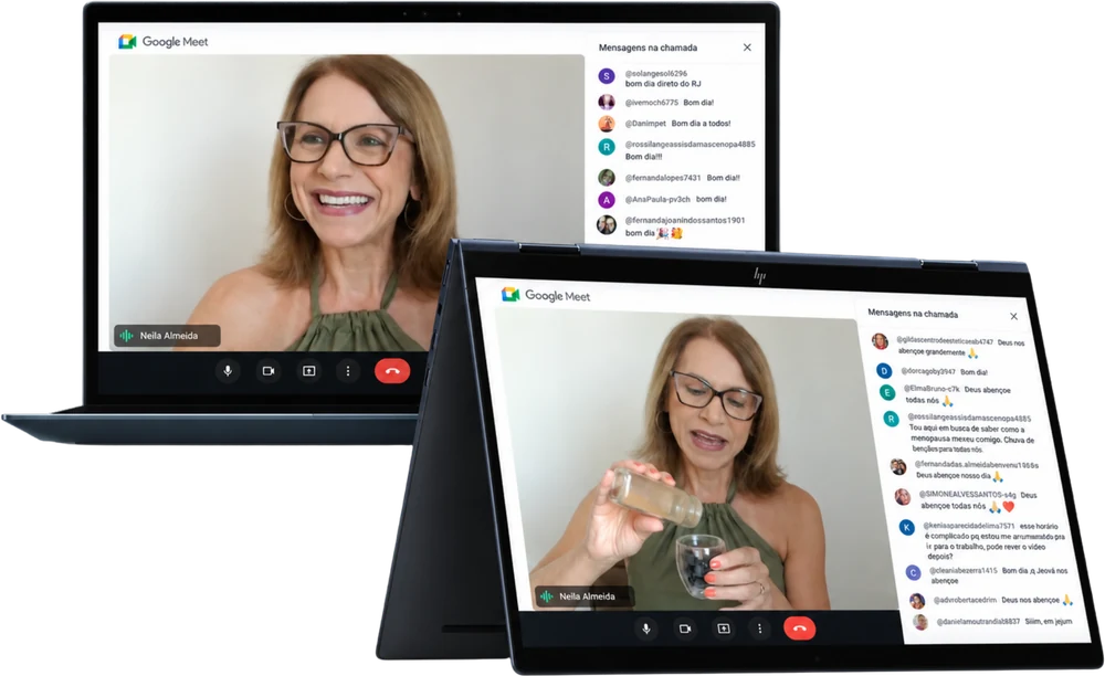 Imersão ao vivo pelo Google Meet: Neila Almeida conduz o encontro e as alunas participam pelo chat
