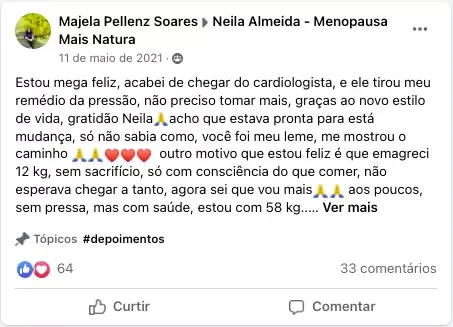 Majela: cardiologista retirou o remédio da pressão, 12kg a menos