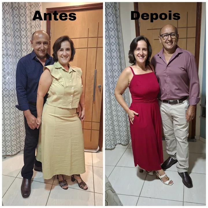 Antes e depois de aluna do método com o marido